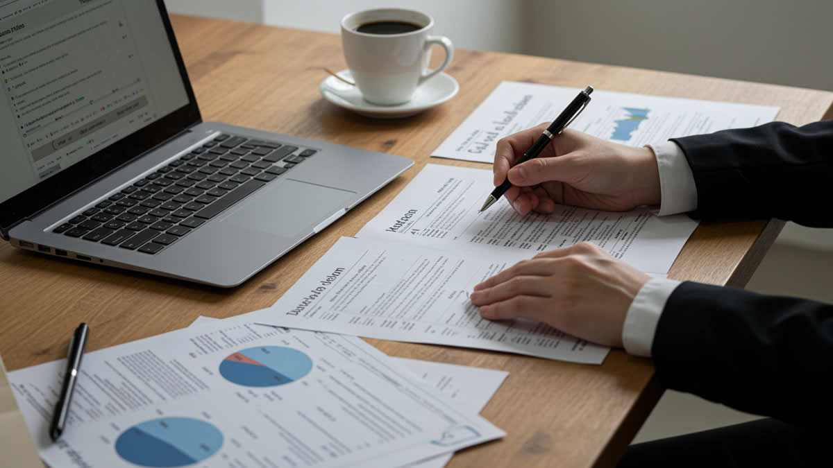 整然とした書類とチェックリストのビジネス画像